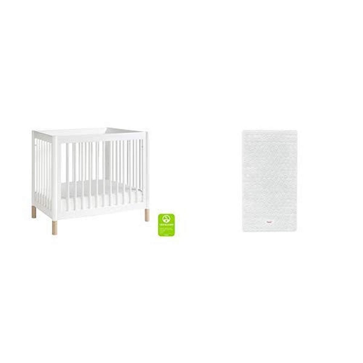 Babyletto Gelato 2 in 1 Mini Crib, White and Washed Natural with Pure Core Non-Toxic Mini Crib Mattress