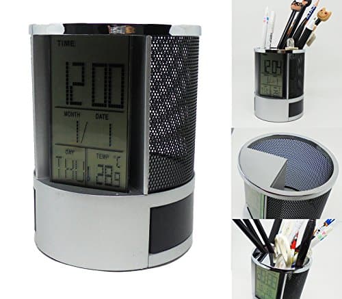 Multi Fuction Decorative Pen Holder Educational, Pencil and Pen Holders, Countdown Timer, Alarm Clock, Time Display, Temperature Display C/F