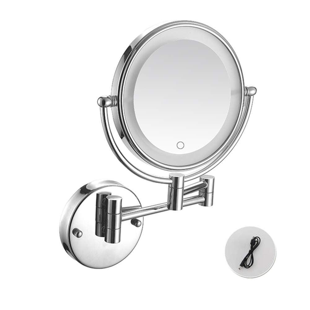 Wall Mounted Vanity Mirrors with Lights Magnification Rotate Makeup Mirror Stretch Touch Screen USB Charging Bathroom Mirror for Girls Kids Man Teens (Color : Silver)
