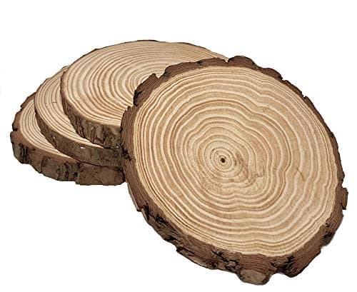 Natural Pine Round Rustic Wood Slice Slab, Tree Bark, 4 Pack Sanded 6-7" Diameter (Medium) Wedding Centerpiece, Arts and Crafts, DIY Woodland Projects, Table Chargers, Coasters, Trivet, Country Decor