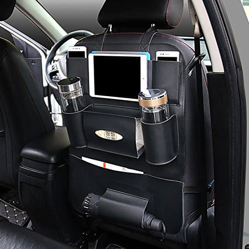 Kick Mats, AutoEC Car Seat Back Protector and Car Backseat Organizer with iPad Holder, Multipurpose Use for Baby Kids Travel Accessories (2 Pack, Black)