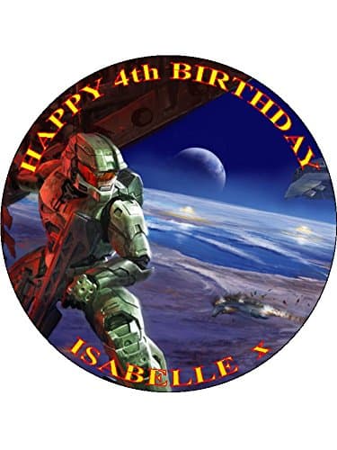 Master Chief - Halo - 7.5" Round - Design 4 - Icing Cake Topper- Personalised Free Any Name,Age OR Message