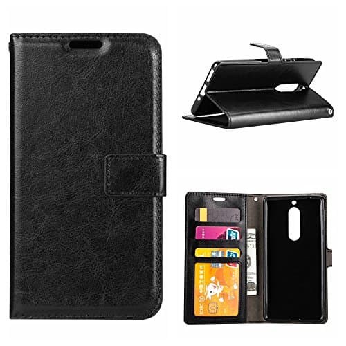 LUSHENG Case for Huawei Mate 10 Lite,Heavy Duty Shockproof Skin Shell Soft PU Leather Flip Bookstyle Flexible Wallet Cover Case with Built-in Kickstand - Black
