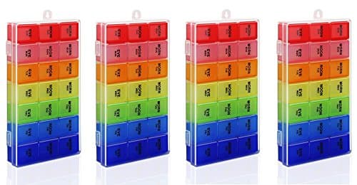 Rainbow Weekly Pill Organizer with Snap Lids| 7-day AM/PM | Detachable Compartments for Pills, Vitamin. (4pcs)