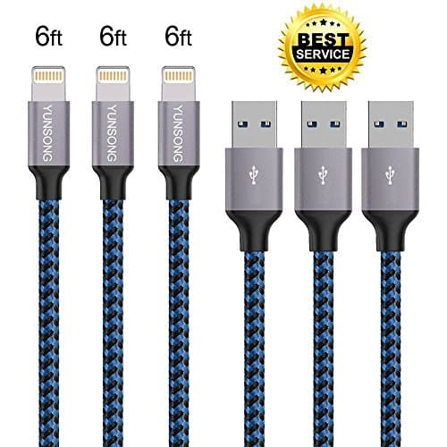 Lightning Cable, YUNSONG 3PACK (6FT) Nylon Braided Charging Cable Cord Lightning to USB Cable Charger Compatible with iPhone 8 8 Plus X 7 7Plus 6s 6sPlus 6 6Plus 5 5s 5c SE iPad iPod & More (Blue)