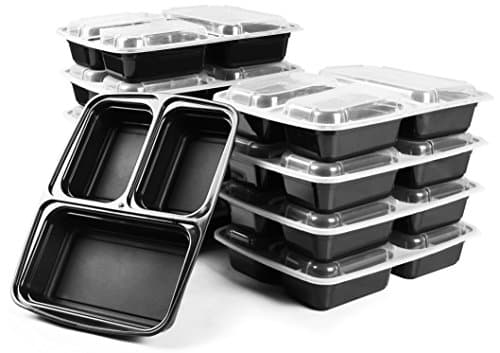 VentSol Meal Prep Containers [ 10 Pack ] 3 Compartment with Lids, Food Storage Bento Box | BPA Free | Stackable | Reusable Lunch Boxes, Microwave / Dishwasher / Freezer Safe, Portion Control