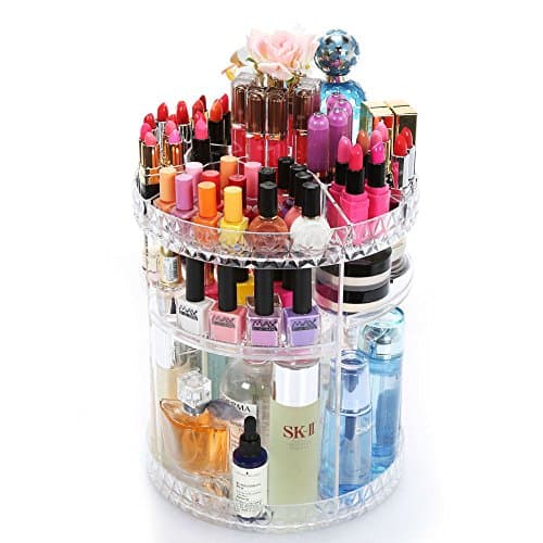 Makeup Cosmetic Organizer, KEBE 360-Degree Rotating DIY Detachable Multi-Function Cosmetics Organizer Box, Large Capacity Adjustable Countertop Bathroom Organizer Cosmetic Storage, Crystal Clear
