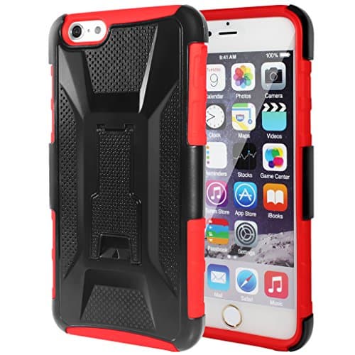 iphone 6 plus Case,Qcute Full Protection [Heavy Duty]Proof Shock Dual Layer Combo Holste(5.5inch) with Belt Swivel Clip for iphone 6 plus (Red)