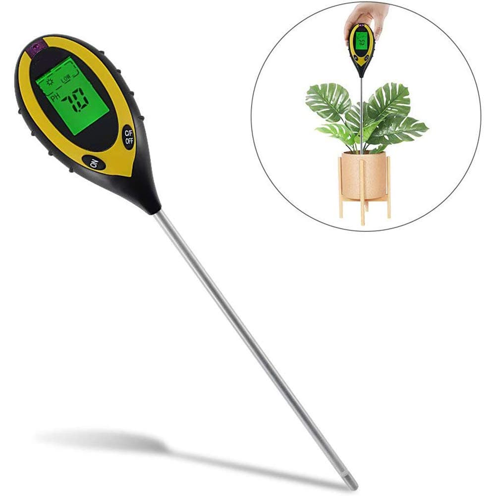 4-in-1 Soil Tester Moisture Meter PH Levels Temperature Sunlight Lux Intensity Survey Instrument Large Backlit LCD Display Temperature for Household Drinking Water, Pool, Hydroponics,Aquarium Water