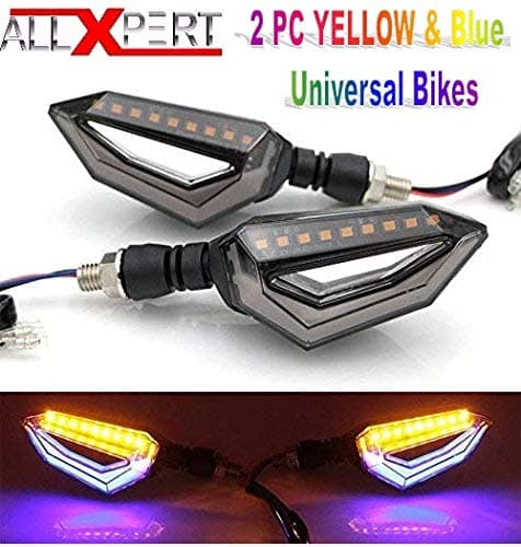 Allxpert 2pc Dual Tone LED Turn Signal Side Indicator Light Universal Front Rear Blinker Lamp for Bikes and Motorcycle (Yellow & Blue,