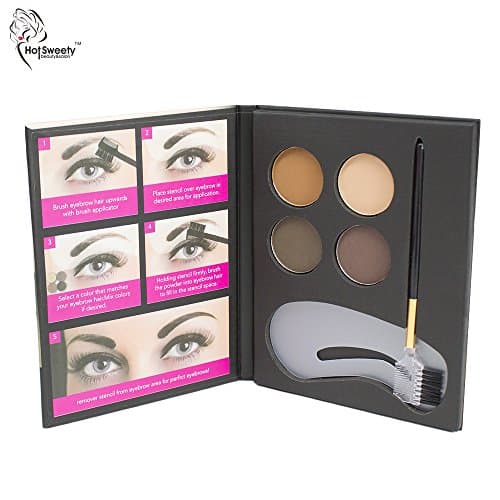 Hot Sweety Waterproof Makeup Eyebrow Powder Palette Kit Bronzer with 4 Color Eyebrow Powder 2 Eyebrow Stencils 1 Eyebrow Brush Cruelty free
