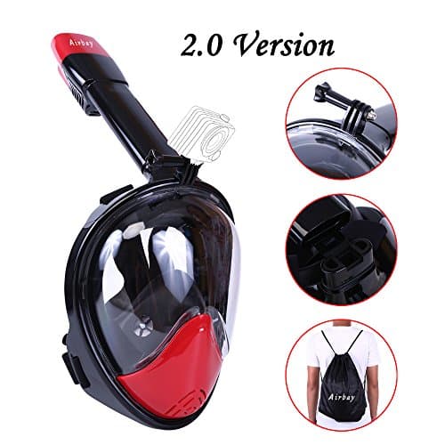 Snorkel Mask 2.0,Airbay New 180°Panoramic Full Face View and Easy Breath Surface Diving Design, Action GoPro Camera Compatible, Anti Fog & Anti Leak Snorkeling for Adult and Youth