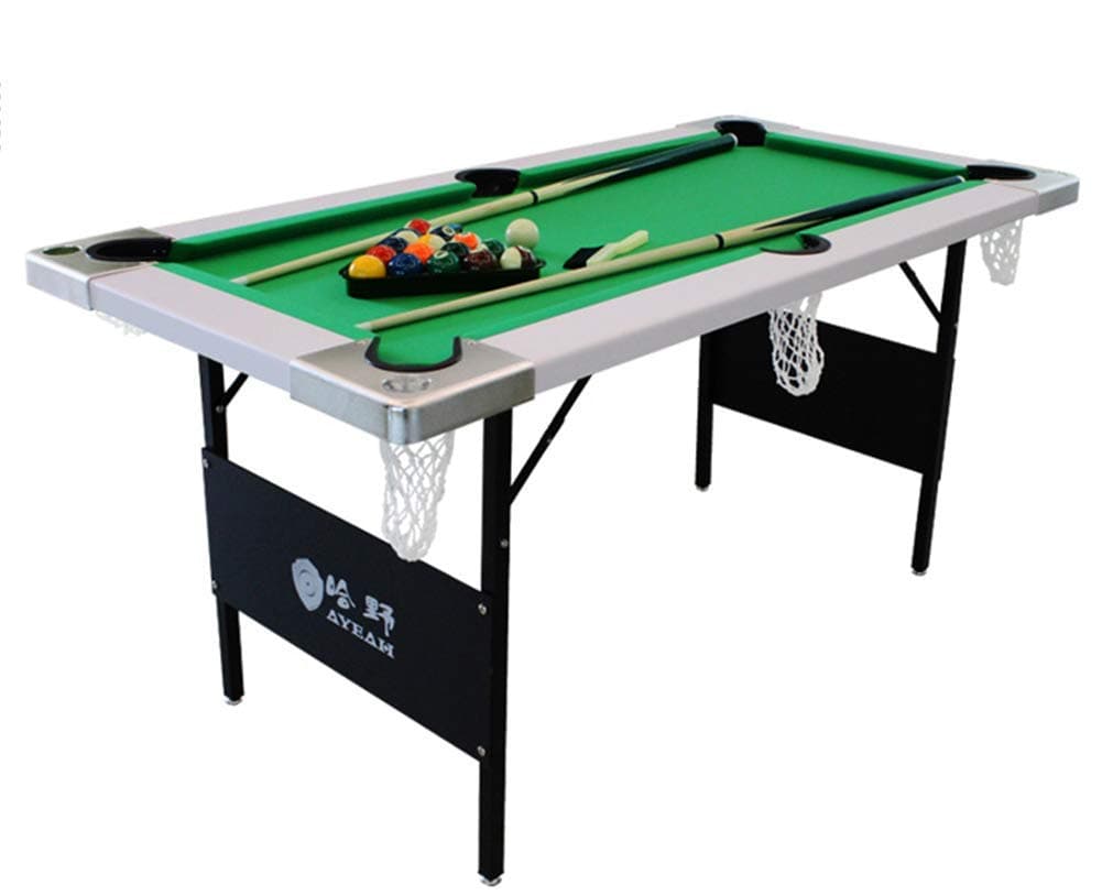 WJSW Billiard Table Folding Pool Table Steady Modern Space Saving Billiard Table Game for Kids and Adults with Cues, Ball, Chalk, Rack, Brush Green