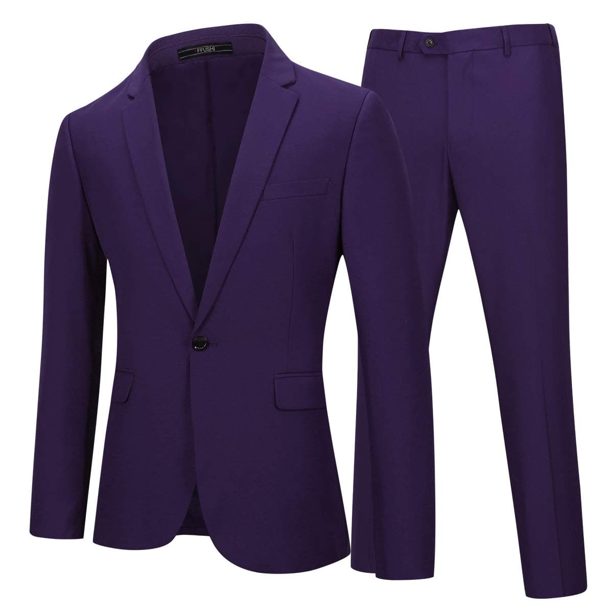 Mens 2 Piece Suits One Button Formal Slim Fit Solid Color Wedding Tuxedo