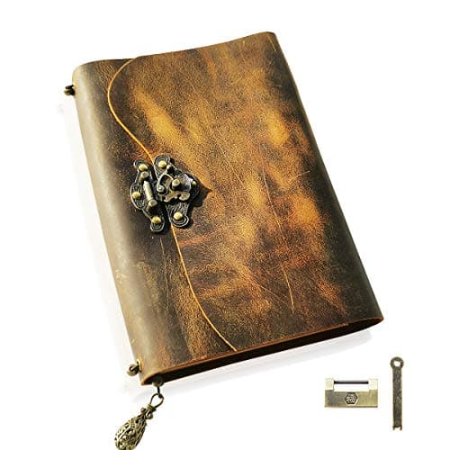 Scrodcat Leather Journal Writing Notebook 7.5 x 5.5 Inch Refillable Pages Blank Paper - Antique Handmade Leather Binder, Daily Notepad, Travel Journal and Castle Book (Left Horse)