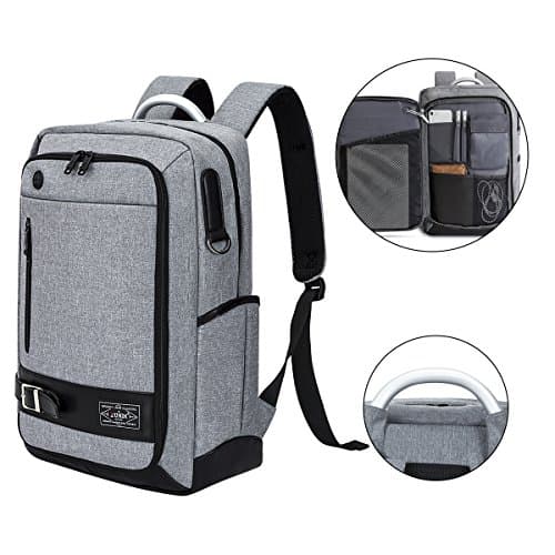 Business Laptop Backpack Water Resistant Slim Computer Backpack with Headphone Port College Backpack School Bookbag 15.6 Inch Computer for Women &amp; Men (Grey)