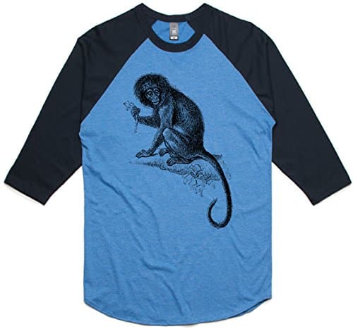 theIndie Long Tailed Monkey (Black) 3/4-Sleeve Raglan Baseball T-Shirt, Arctic Marle / Navy, L