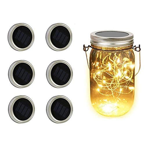 Solar Mason Jar Lid Lights, Aukora 6 Pack 20 Led Fairy Solar String Lights, Warm White Jar Lids Lights(Jars Not Included) for Patio Garden Xmas Decor Solar Laterns Table Lights
