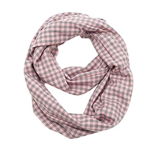 Lmtime Womens Cotton Infinity Loop Scarf With Hidden Zipper Pocket Plaid Printed Winter Ring Blanket