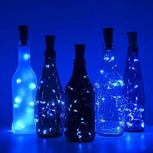Cork Lights for Wine Bottles 6 Pack, iGopeaks 30inch/ 75cm 15 LED Copper Wire Lights String Starry LED Lights for Bottle DIY, Party, Table Decor, Christmas, Halloween, Wedding Centerpieces - Blue