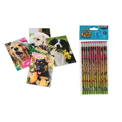 TwiceBooked Dog Lovers Writing Bundle - Bundle of 12 Dog Mini Memo Pads and 12 Dog Pencils
