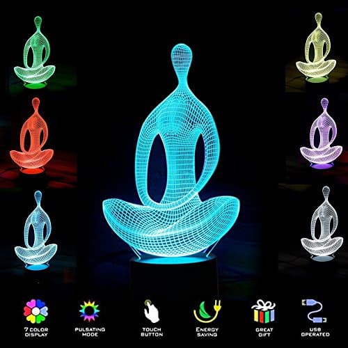 New 3D Night Light- Modern Meditation Mood Lamp - 3D Illusion Lamp 7 LED Light Colors Optical Illusion with USB Cable Smart Touch Button Control,for Home Decor Office Party (Yoga meditation)