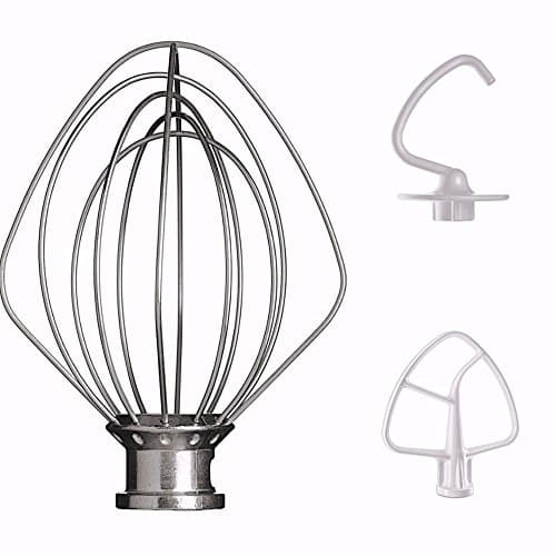 KitchenAid KSM150 Artisan Mixer Set: Flat Beater, Wire Whip, Dough Hook K45WW, K45DH, K45B Replacement Attachment