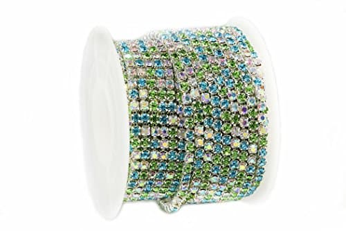 THREE TO ONE Rhinestone Crystal Claw Chain Clear Beaded Trim Sewing Craft for DIY crafting 32.8 Feet Blue&amp;Green Mixed Jewels 3MM