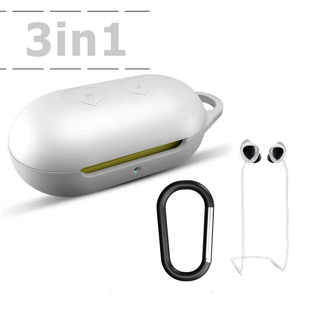 KHTONE Replacement for Galaxy Buds Case Cover, 3 in 1 Silicone Accessories Set, if Applicable Galaxy Buds Charging Case,Silicone Case/Keychain/Anti-Lost lanyards(White)