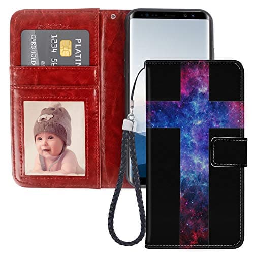 SoLucky Samsung Galaxy Note 8 Wallet Case Cool Nebula Cross PU Leather with Kickstand and Card Slots, Wrist Strap Flip Case for Samsung Galaxy Note 8, 1Pack