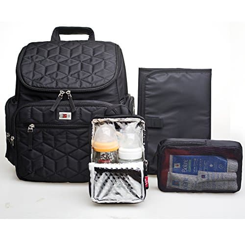 LAGAFFE Large Capacity Diaper Bag Polyester Backpack Waterproof Travel Nappy Bag Mummy Bag (Black)