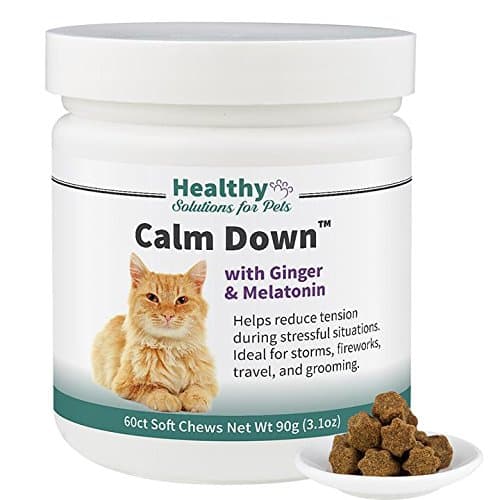 Calm Down Calming Aid Soft Chew for Cats, Melatonin, Thiamin and L Tryptophan, Reduce Stress and Anxiety with this Veterinarian Formulated Calming aid Supplement for Cats