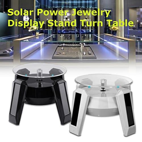 CAVEEN Solar Power Motorized Turntable Display 360 Degree Electric Rotating Display Turntable for Display Jewelry, Watch, Digital Product, Crystal and Collectibles Black