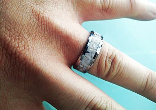 White and Gray Dinosaur Bone Inlay Tungsten Carbide Ring - 8mm - Lifetime Size