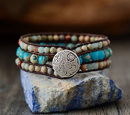 Aqua Terra Mix Jasper Beaded Bracelet | Single Wrap Jasper Beaded Button Bracelet | Ocean Jasper Bracelet | Chan Luu Style Bracelet