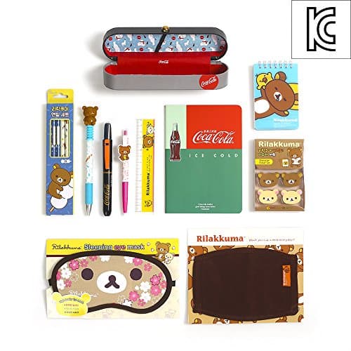 Rilakkuma Essential Composition Stationery School Supplies Set (Notebook, Highlighter, Notebook, Eraser, Mask, Sharp, Ballpoint, Pencil, Pencil Case) With Zipper File Pack Random Design