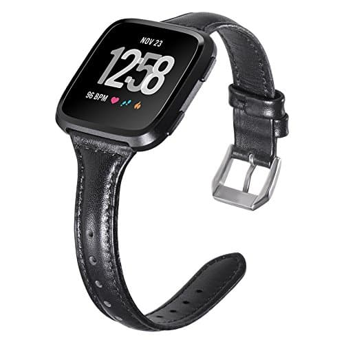 Minfex for Fitbit Versa Replacement Strap, Retro Top Grain Genuine Leather Band Wristband Sport Accessories Bracelet for Fitbit Versa Fitness Smartwatch Women Men