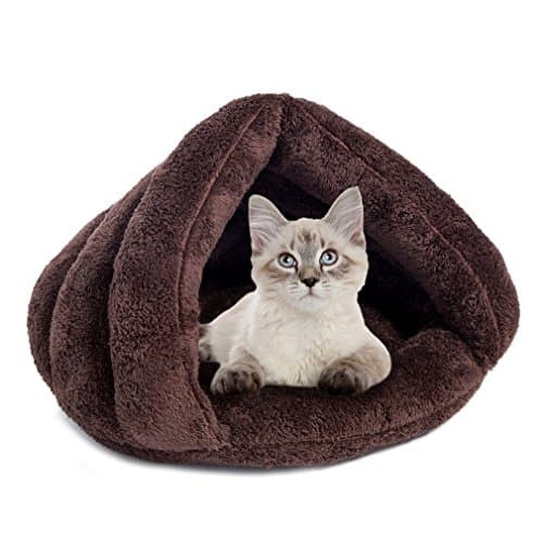 Soft Fleece Self-Warming Cat Bed Warm Sleeping Bed for Cats Winter Pets Puppy Indoor Pet Triangle Nest (Dark Brown)