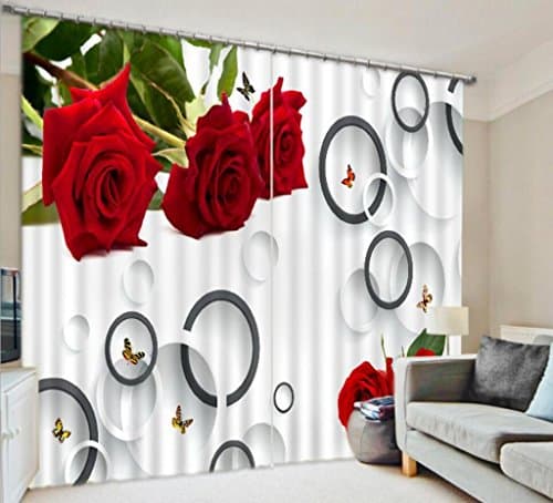GFYWZ 3D curtains Roses Visual effect Printing Polyester Fabrics Blackout Living room Window drapes Bedroom Noise Reduction Solid Thermal Panel, wide 150x high 166 (wide 75x2)