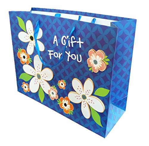 4-Pack Large Premium Quality Gift Bags (4, blue flower)