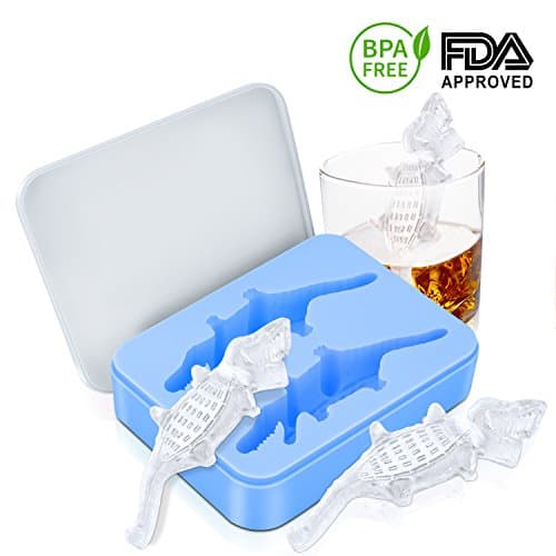 Ice Cube Trays (Crocodile Shape 5.9 inch), Large Ice Tray Molds Silicone, Ice Cube Mold for Whiskey, Cocktail, Beverages by Alrigon, BPA Free,Blue