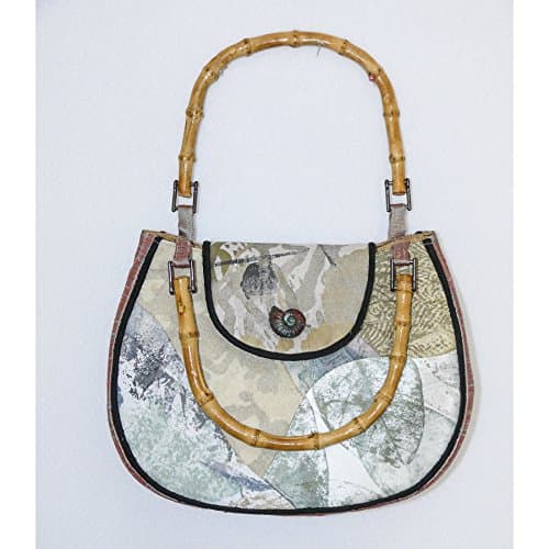 P15 - Original design screen printed fabric purse, Bamboo handles - One of a kind, by Patricia Gould