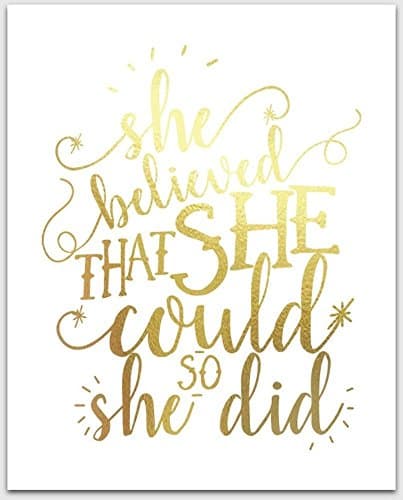 Gold Foil Print / She Believed She Could So She Did / Motivational Wall Desk Art / 8x10 inches