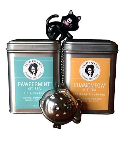 Crazy Cat Lady Organic Chamomile and Peppermint Tea Gift Set with Kitten Infuser (infuser colors may vary) by Crazy Cat Lady, Joie