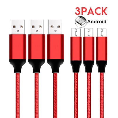 FoolHome Braided Samsung USB Cables/Android Cables - 3 Pack 6.5ft Micro USB Charging Cables for Galaxy S7/S6/, Sony, Motorola and More(Red )