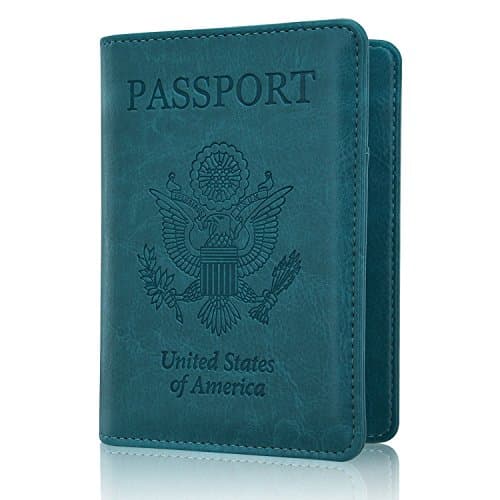 Passport Holder Travel Wallet RFID Blocking Case Cover Securely Holds Passport, Leather Passport Cover for Men &amp; Women USA Sky Blue