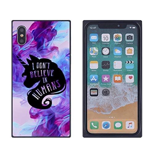 Purple Unicorn iPhone Xs iPhone X Case, Soft Flexible TPU Back Cover Rectangle Case Compatible with iPhone Xs iPhone X (Black)