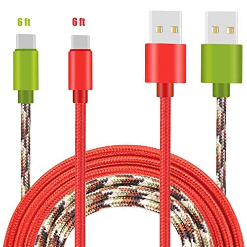 Usb Type C Cable,Haibao 2 pack Nylon Braided USB C Sync and Charging Cable for Galaxy S8, S8+, the new MacBook,LG V20 G5, HTC 10 and Other Type C cable Supported Devices (Camo Green+Red 6 ft)