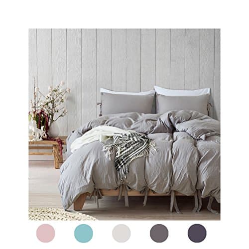 Moreover 3 Pieces Grey Bedding Light Grey Duvet Cover Set Bowknot Design Solid Bedding Set Soft Long Staple Bedding King One Bowtie Duvet Cover Two Bowknot Pillowcases (King, Light Grey)