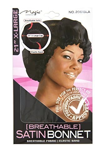Magic X-Large 21'' Breathable Satin Bonnet with Elastic Band Black 6 pack